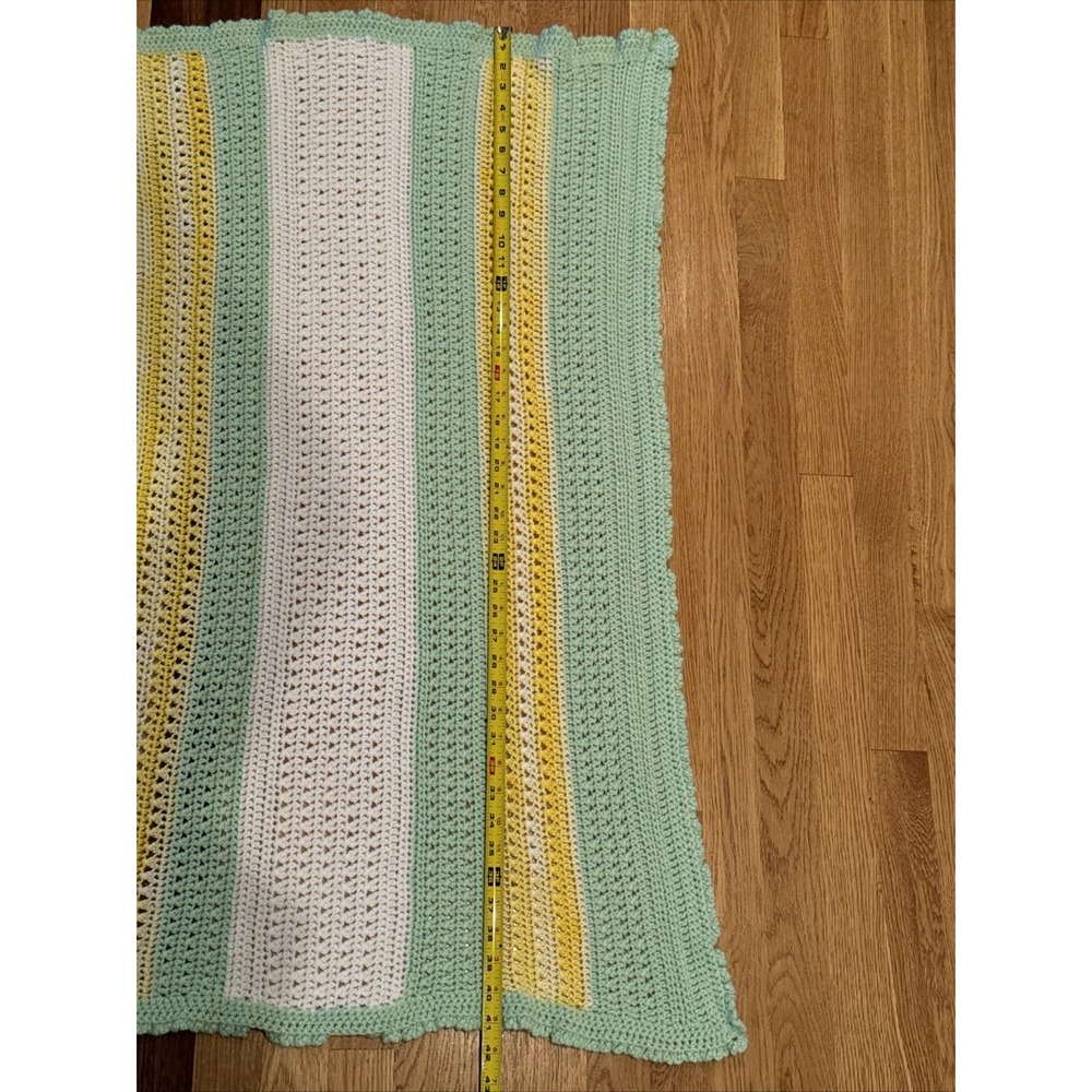 Handmade Crochet Baby Blanket Gender Neutral Stripe Afghan 41" x 29" - Picture 3 of 7